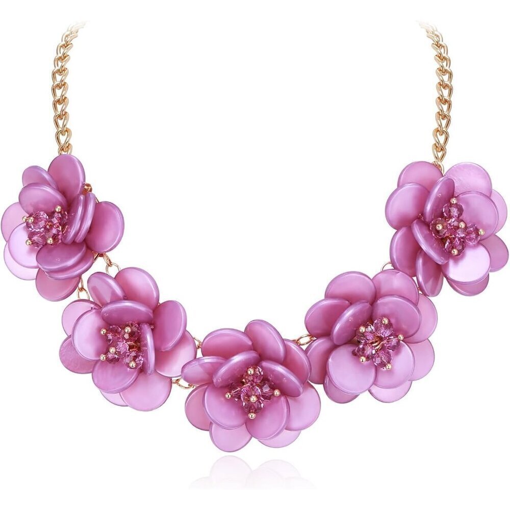 🆕 Women Purple Flower Choker Necklace Summer Beach Collar Bib PromDress Jewelry
